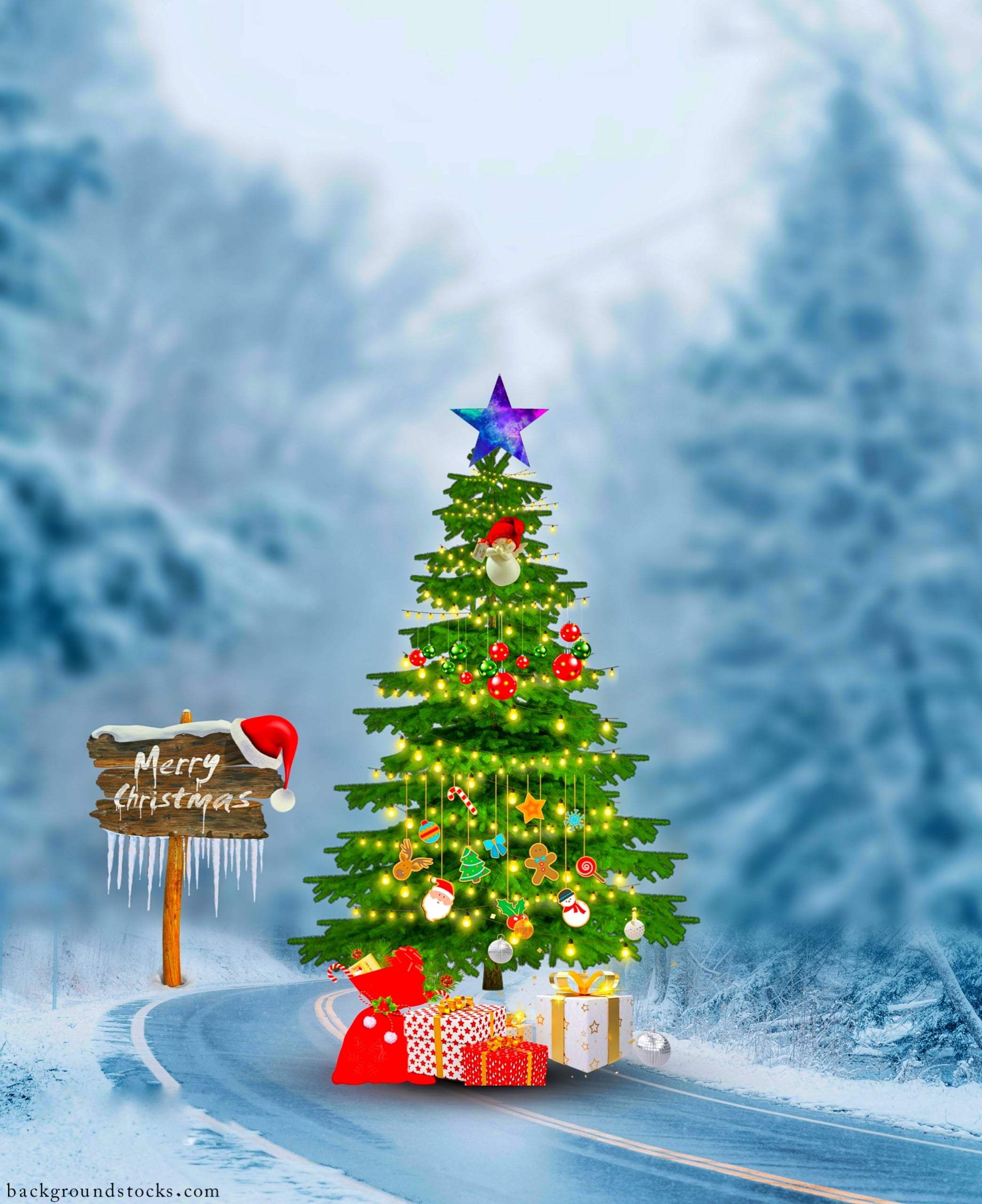 Road Merry Christmas Background 